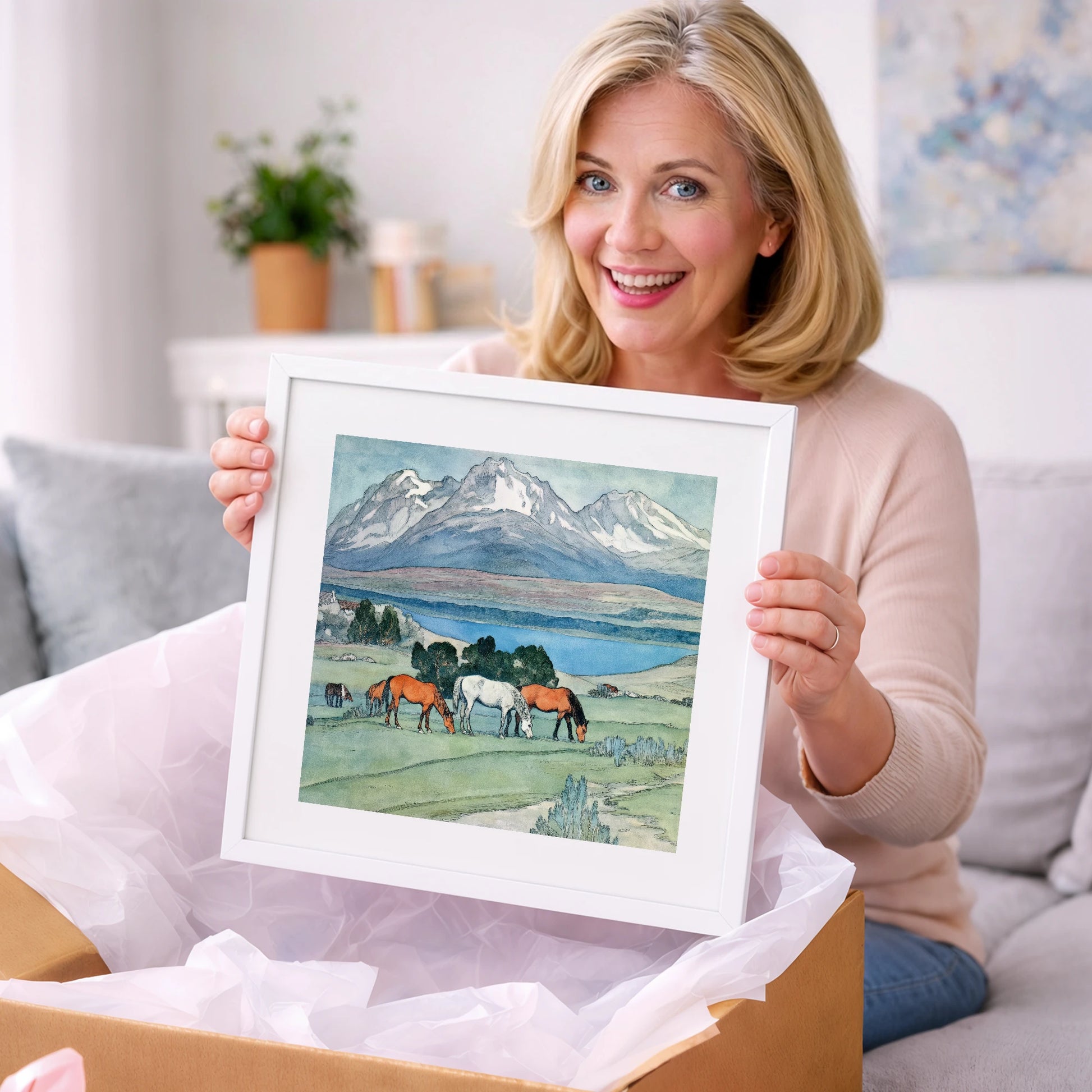 Alpine Lake Pastures - horse landscape art gift idea for horse lovers