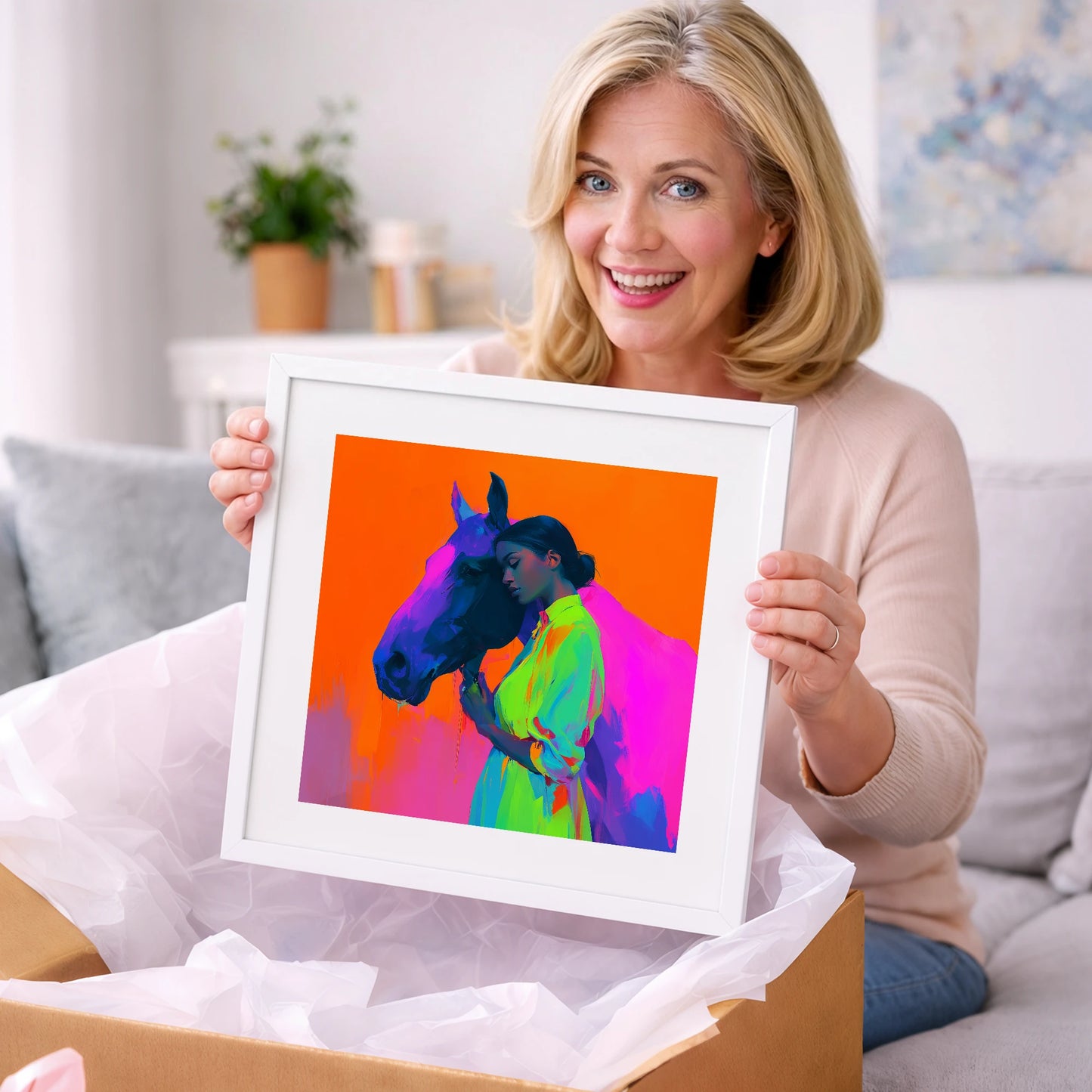 Technicolour Bond - horse & rider art gift idea for horse lovers