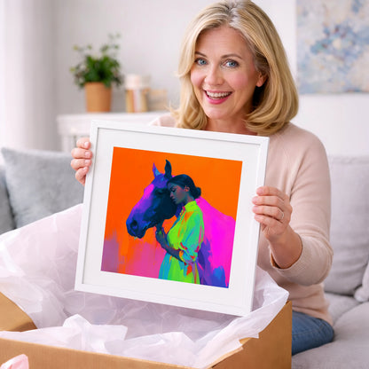Technicolour Bond - horse & rider art gift idea for horse lovers