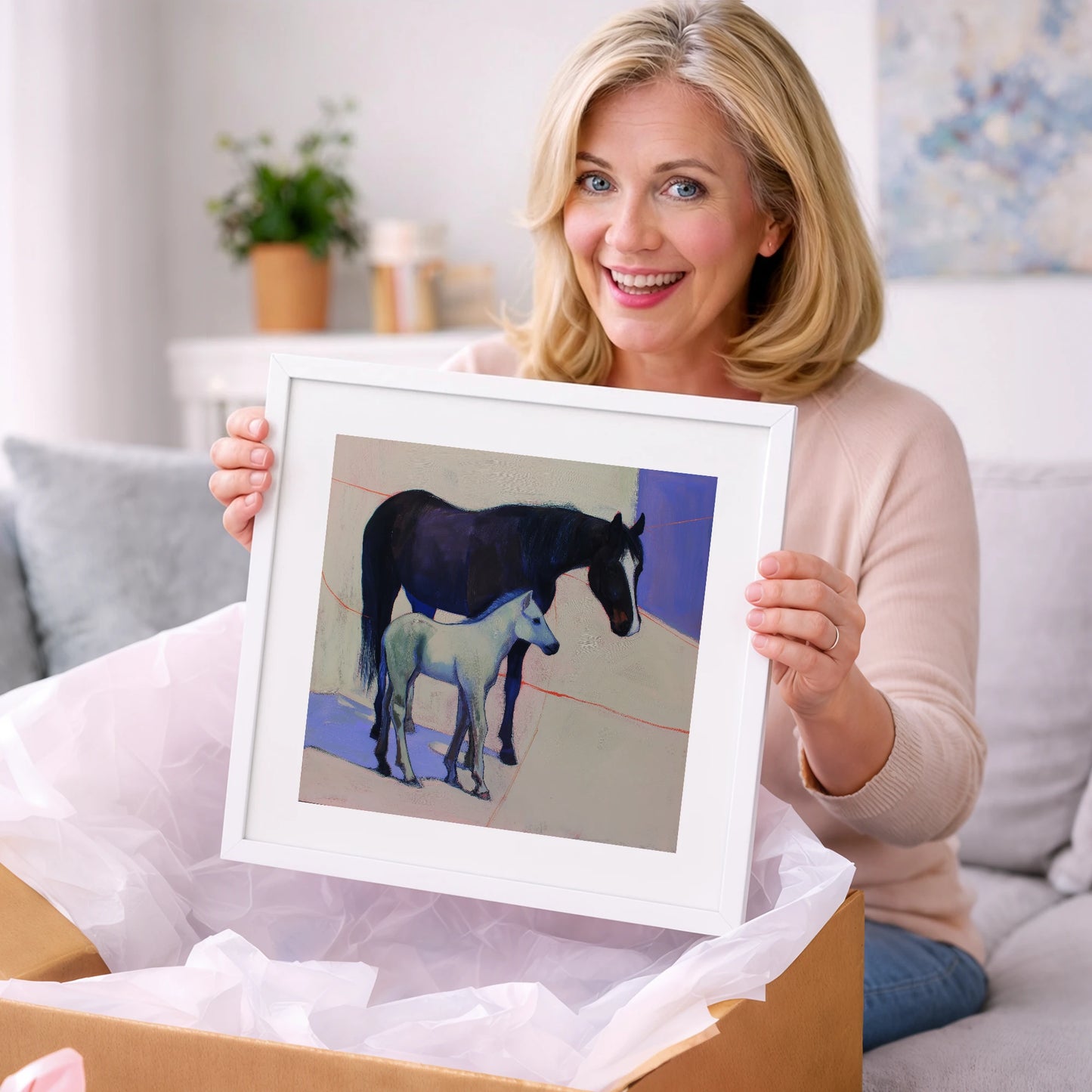 Indigo Shadows - mare & foal art gift idea for horse lovers