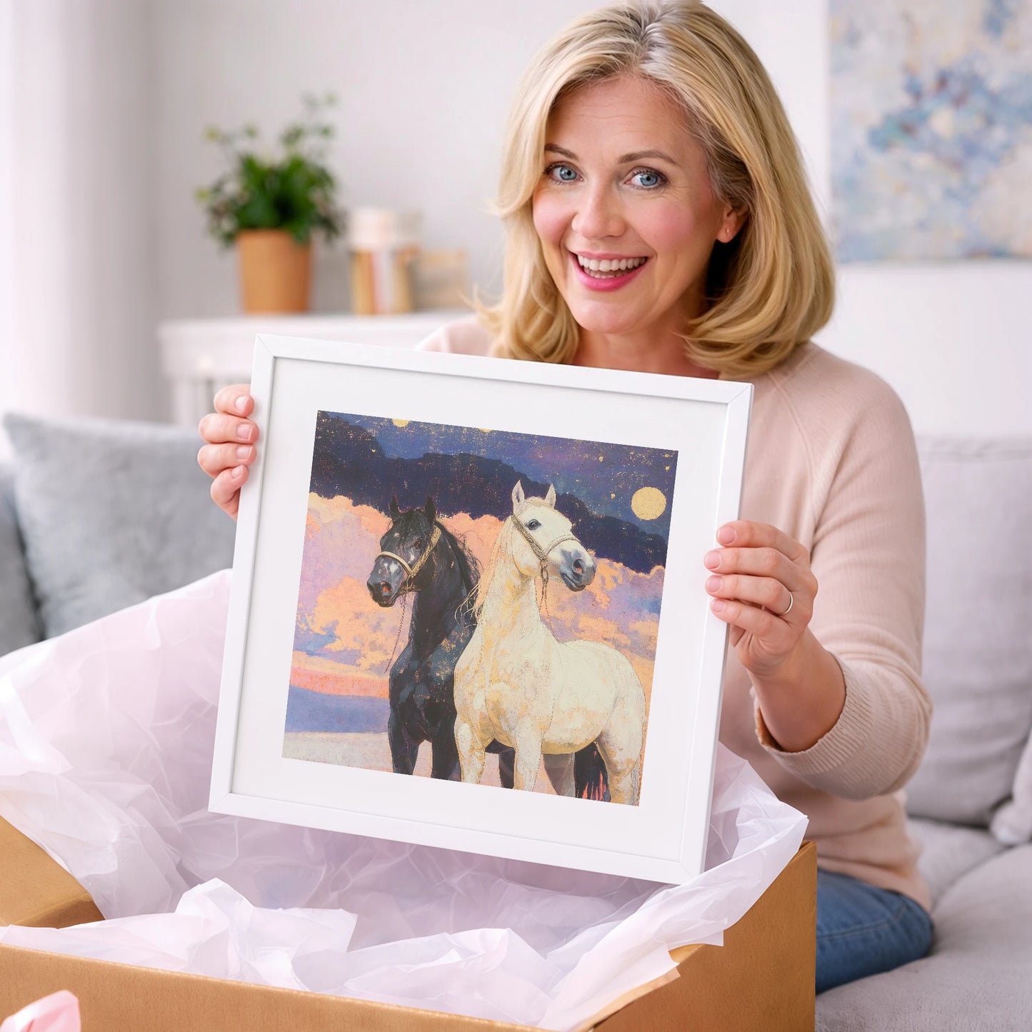 Midnight and Dawn - horse landscape art gift idea for horse lovers