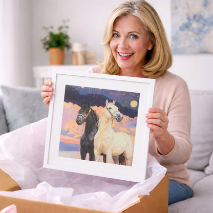 Midnight and Dawn - horse landscape art gift idea for horse lovers