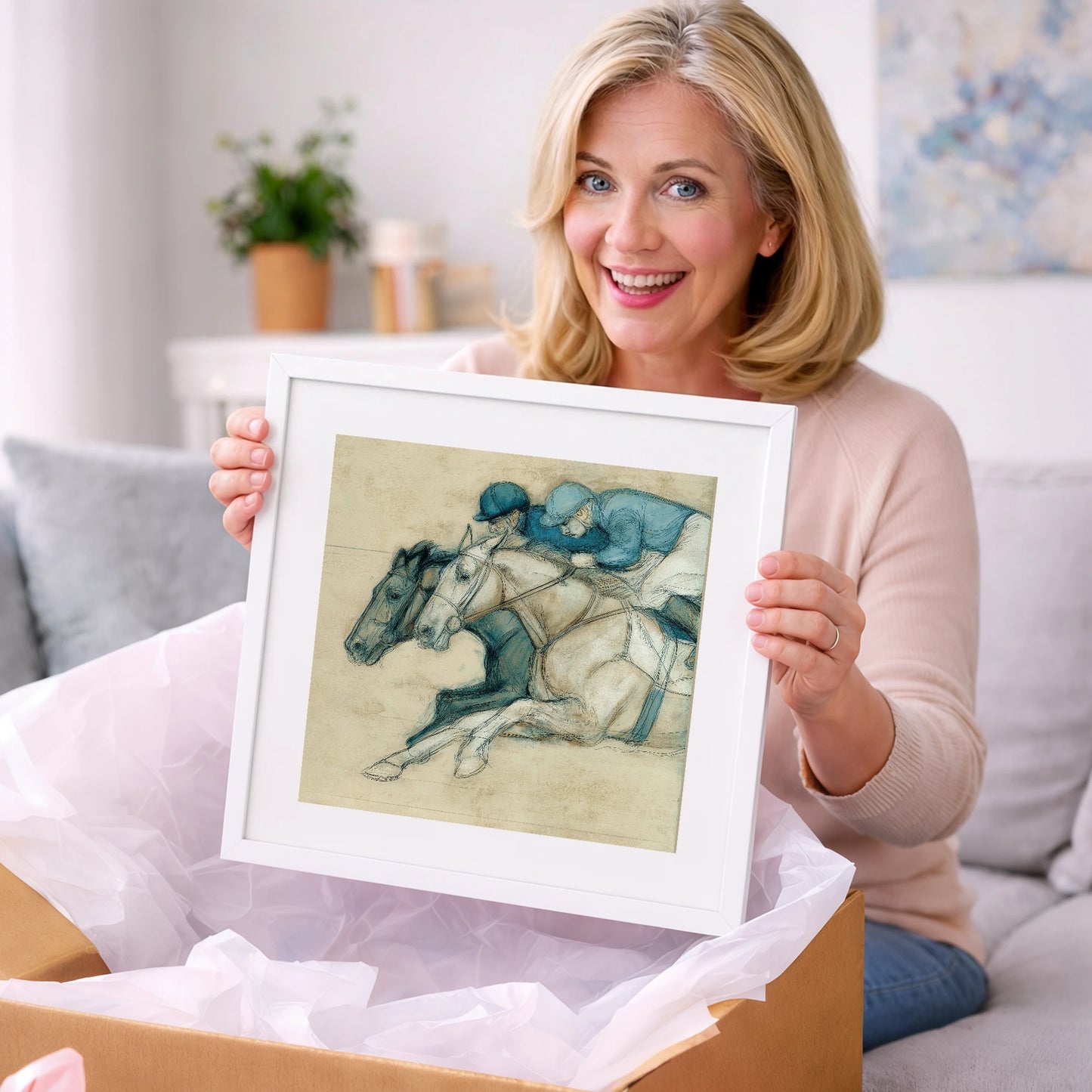 Neck and Neck - racing horse art gift idea for horse lovers