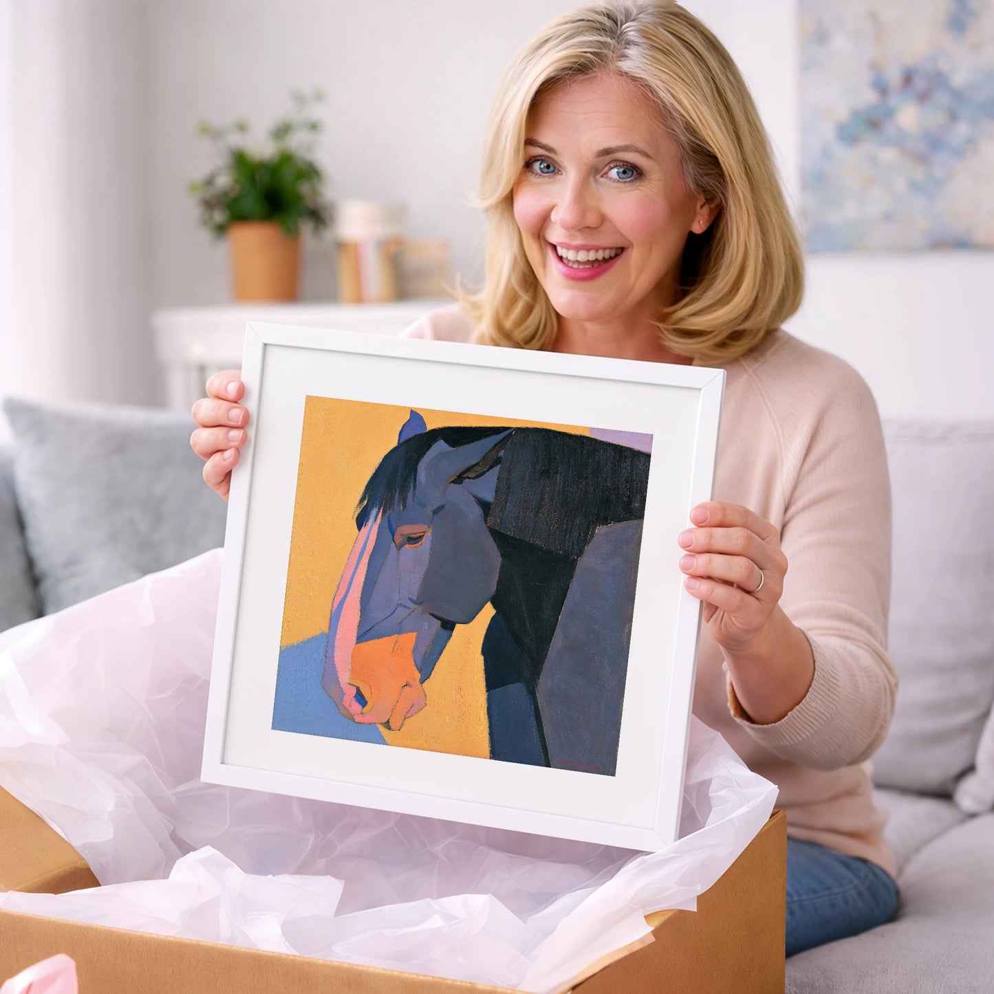 Vibrant Blue Horse Portrait - horse breed art gift idea for horse lovers