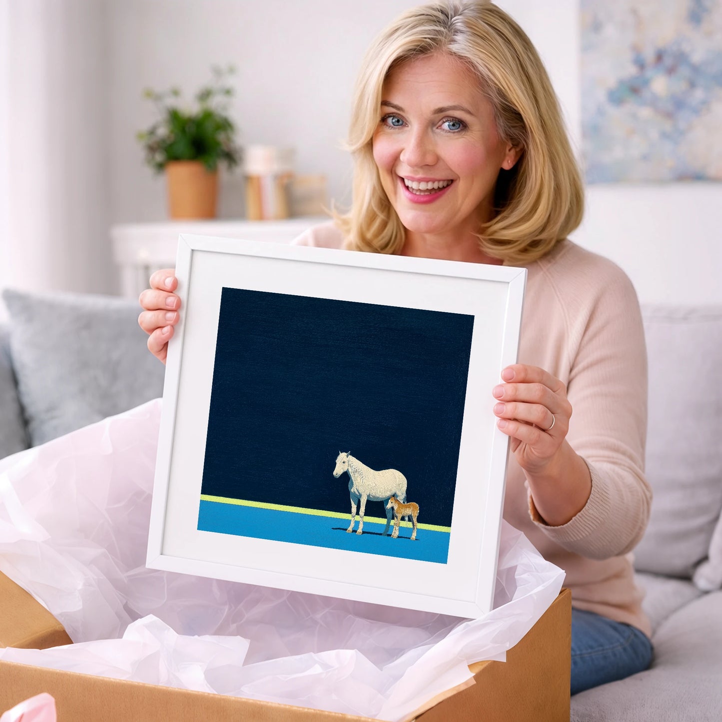 Midnight Horizon Mare And Foal - mare & foal art gift idea for horse lovers