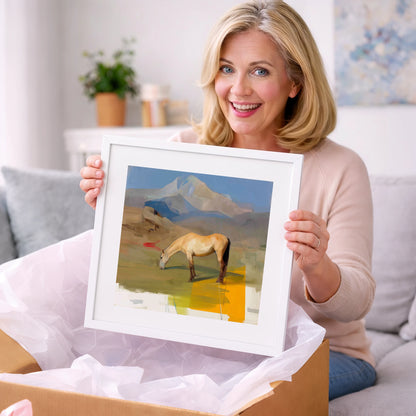 Golden Mountain Pasture - horse landscape art gift idea for horse lovers