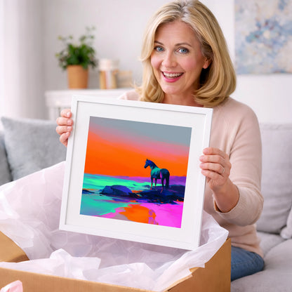 Neon Horizon Vigil - horse landscape art gift idea for horse lovers
