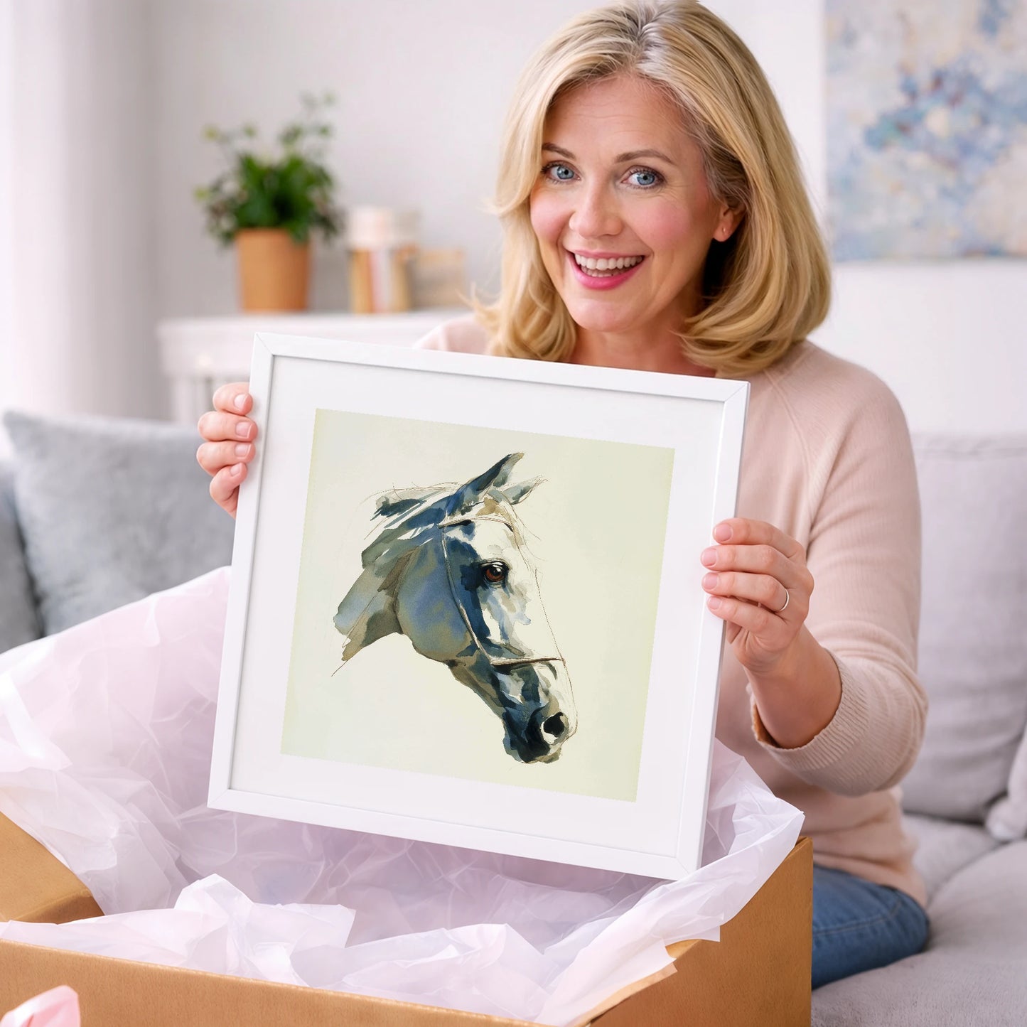 Sapphire Gaze in Indigo - horse portrait art gift idea for horse lovers