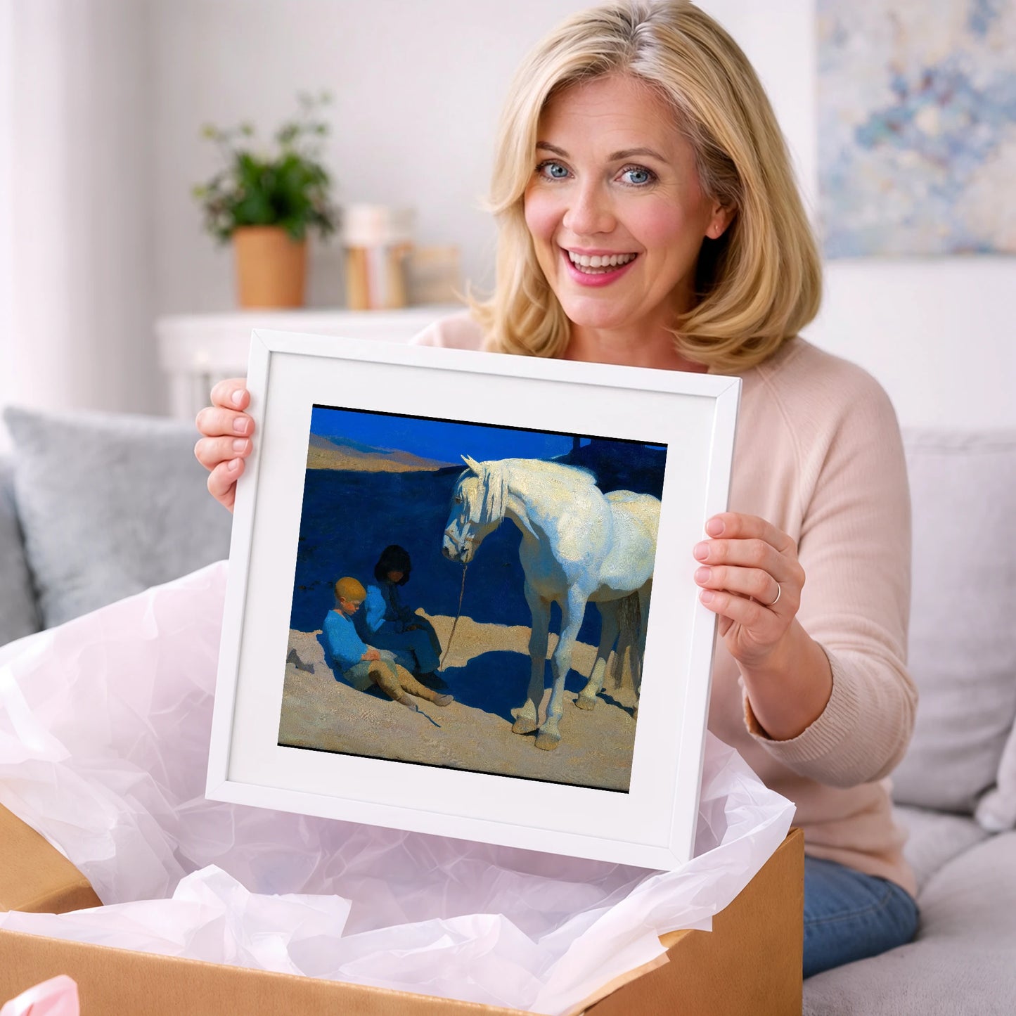 Azure and Ivory Bond - horse & rider art gift idea for horse lovers