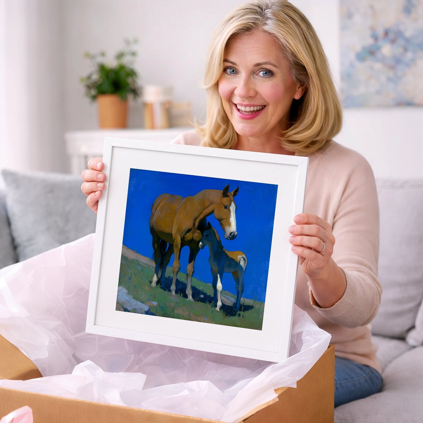 Under the Cobalt Sky - mare & foal art gift idea for horse lovers
