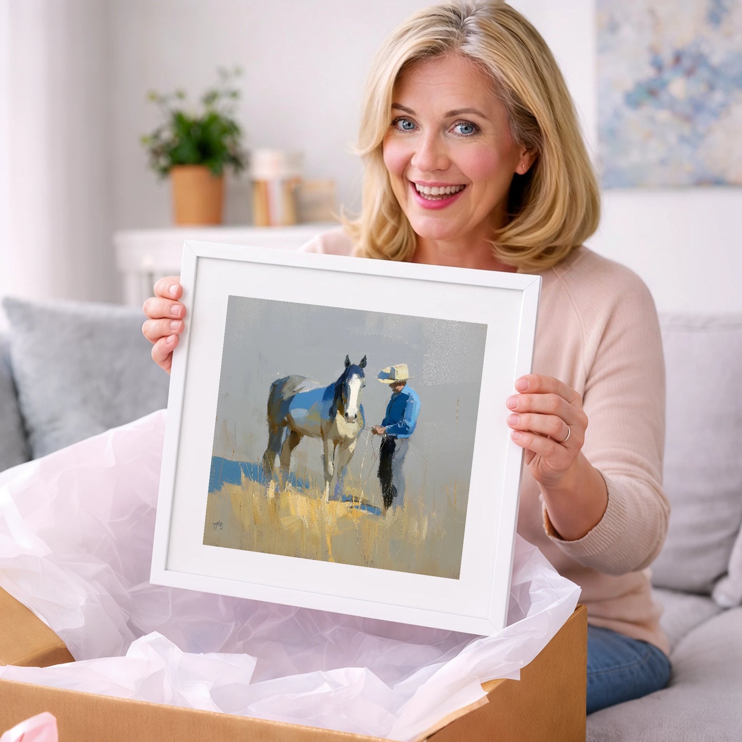 Sunlit Partnership - horse & rider art gift idea for horse lovers