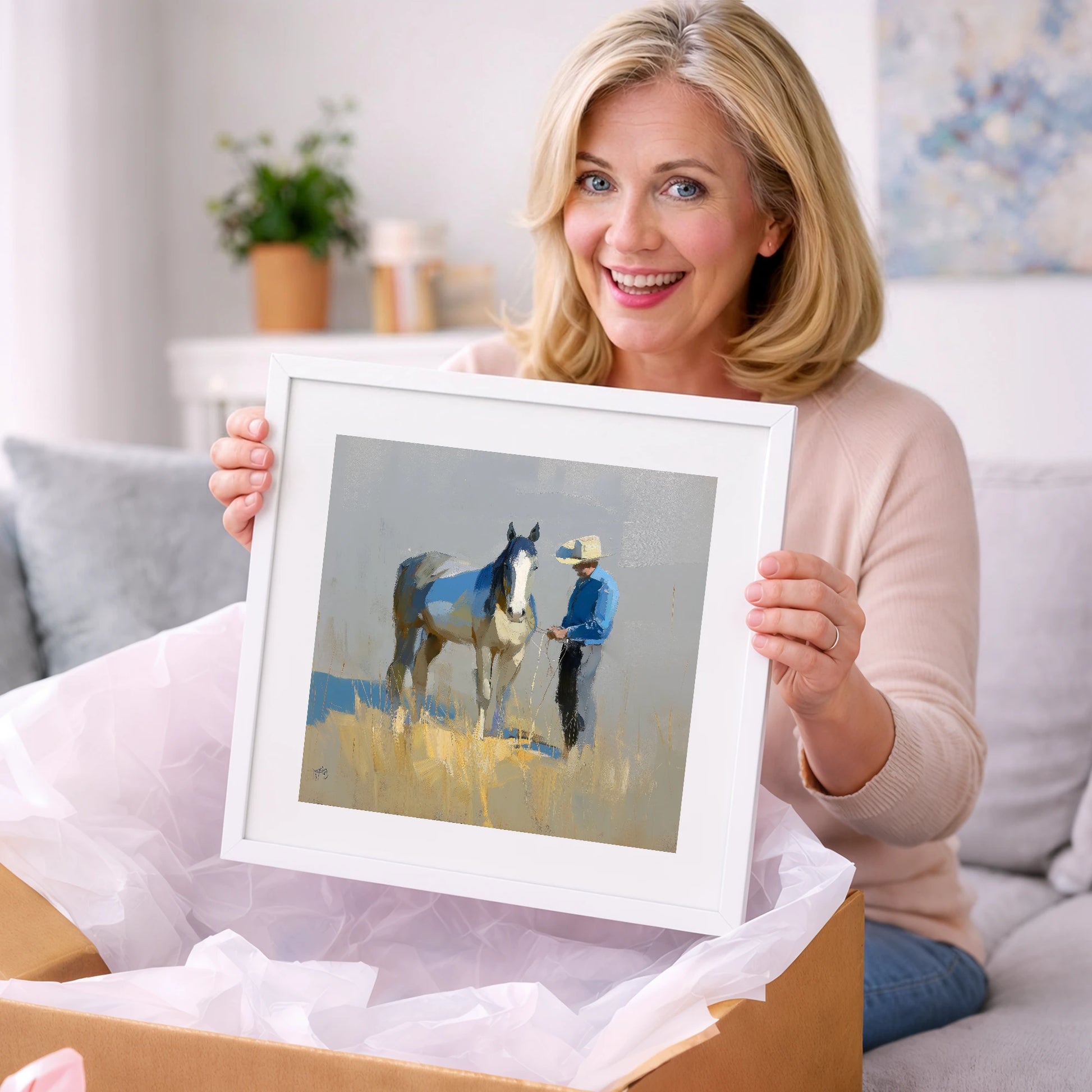 Sunlit Partnership - horse & rider art gift idea for horse lovers