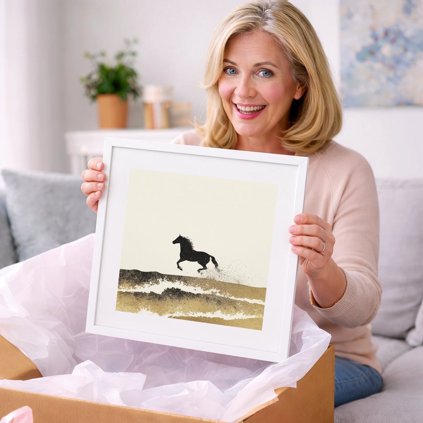 Gilded Coastal Gallop - beach horse art gift idea for horse lovers