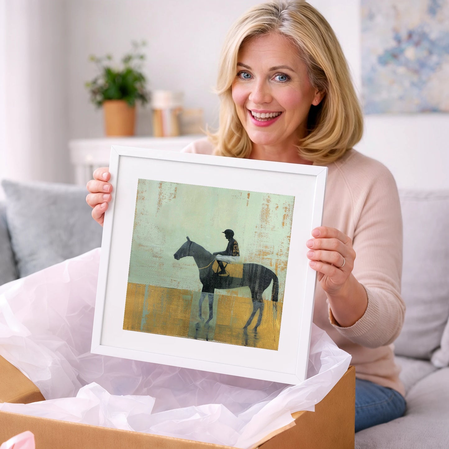 Golden Turf Reflections - racing horse art gift idea for horse lovers