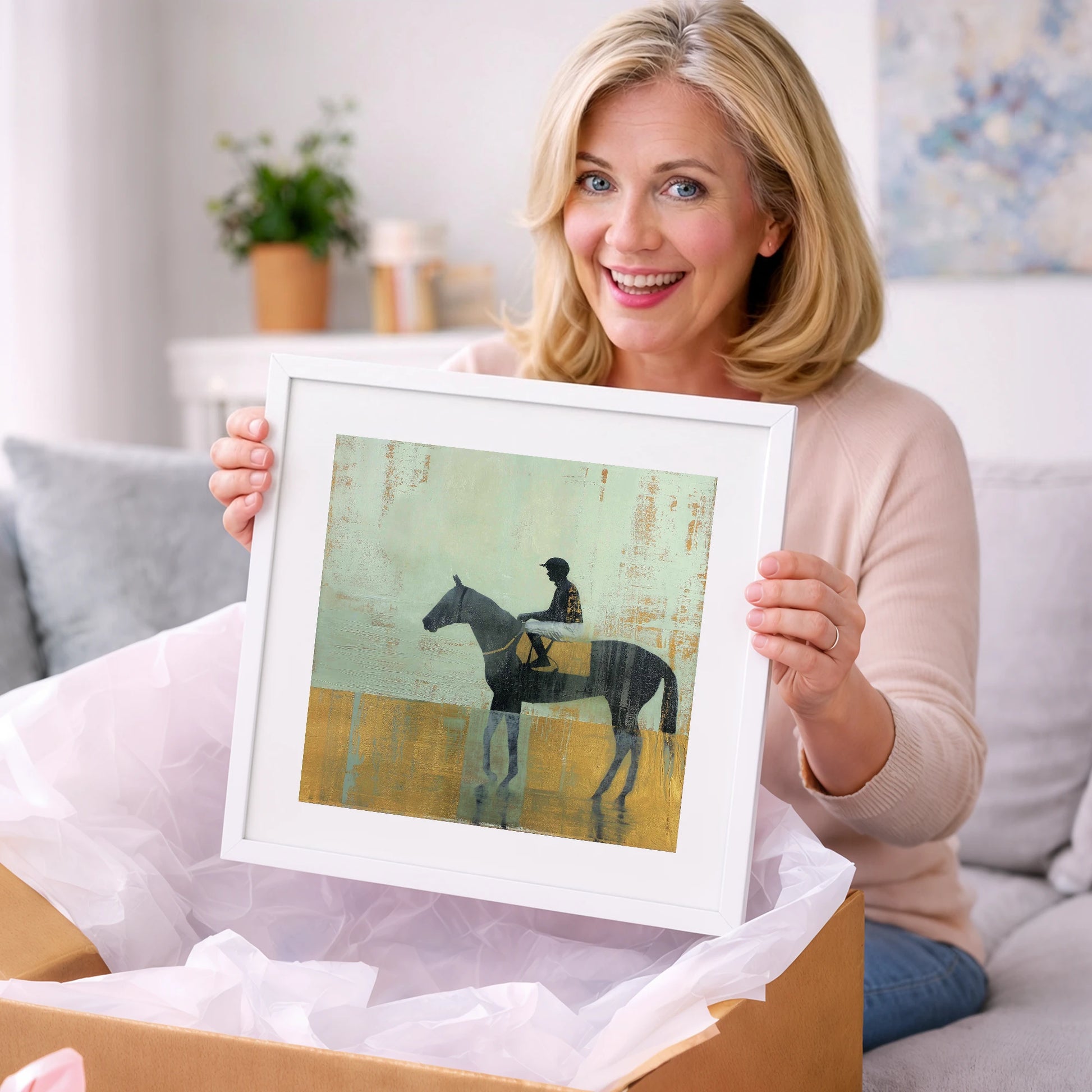 Golden Turf Reflections - racing horse art gift idea for horse lovers