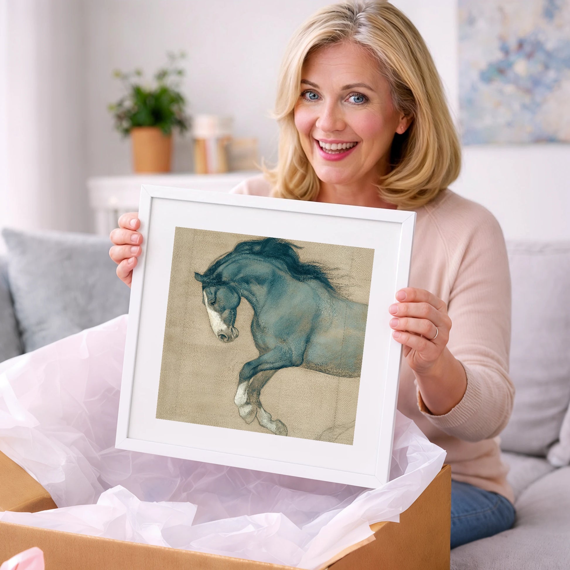 Study in Teal - horse portrait art gift idea for horse lovers