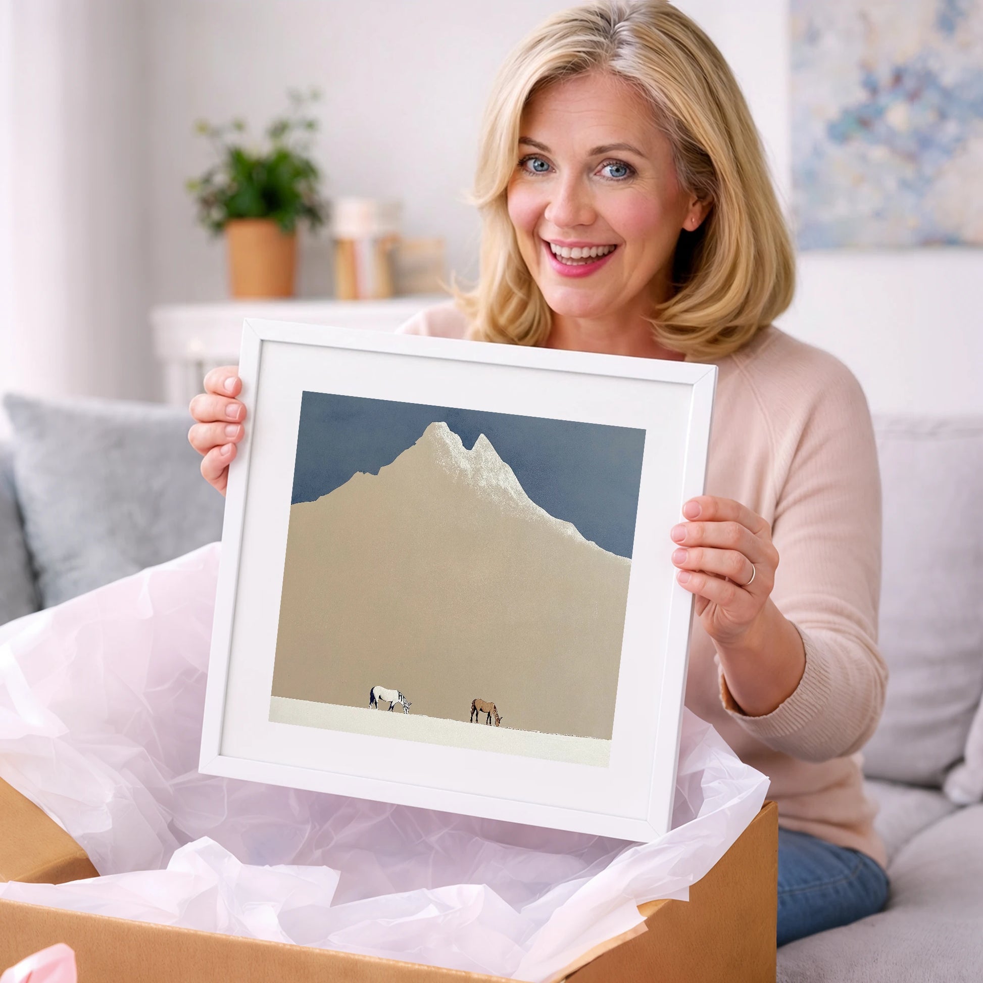 Beneath the Golden Peak - horse landscape art gift idea for horse lovers
