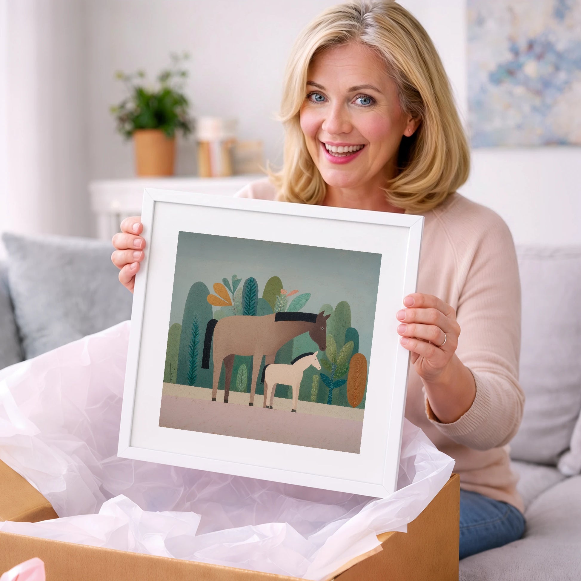 Tranquil Grove - mare & foal art gift idea for horse lovers