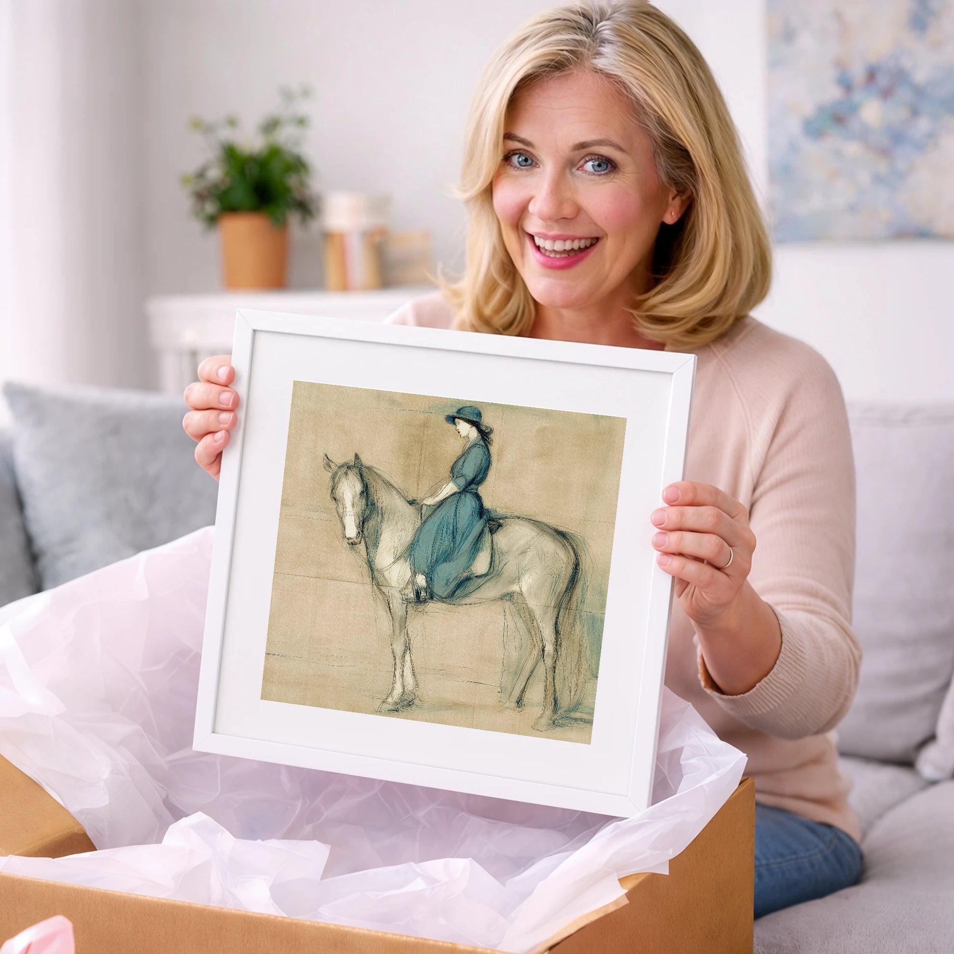The Lady in Teal - horse & rider art gift idea for horse lovers