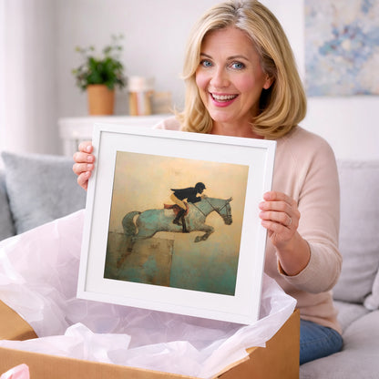 Turquoise Flight - show jumping horse art gift idea for horse lovers