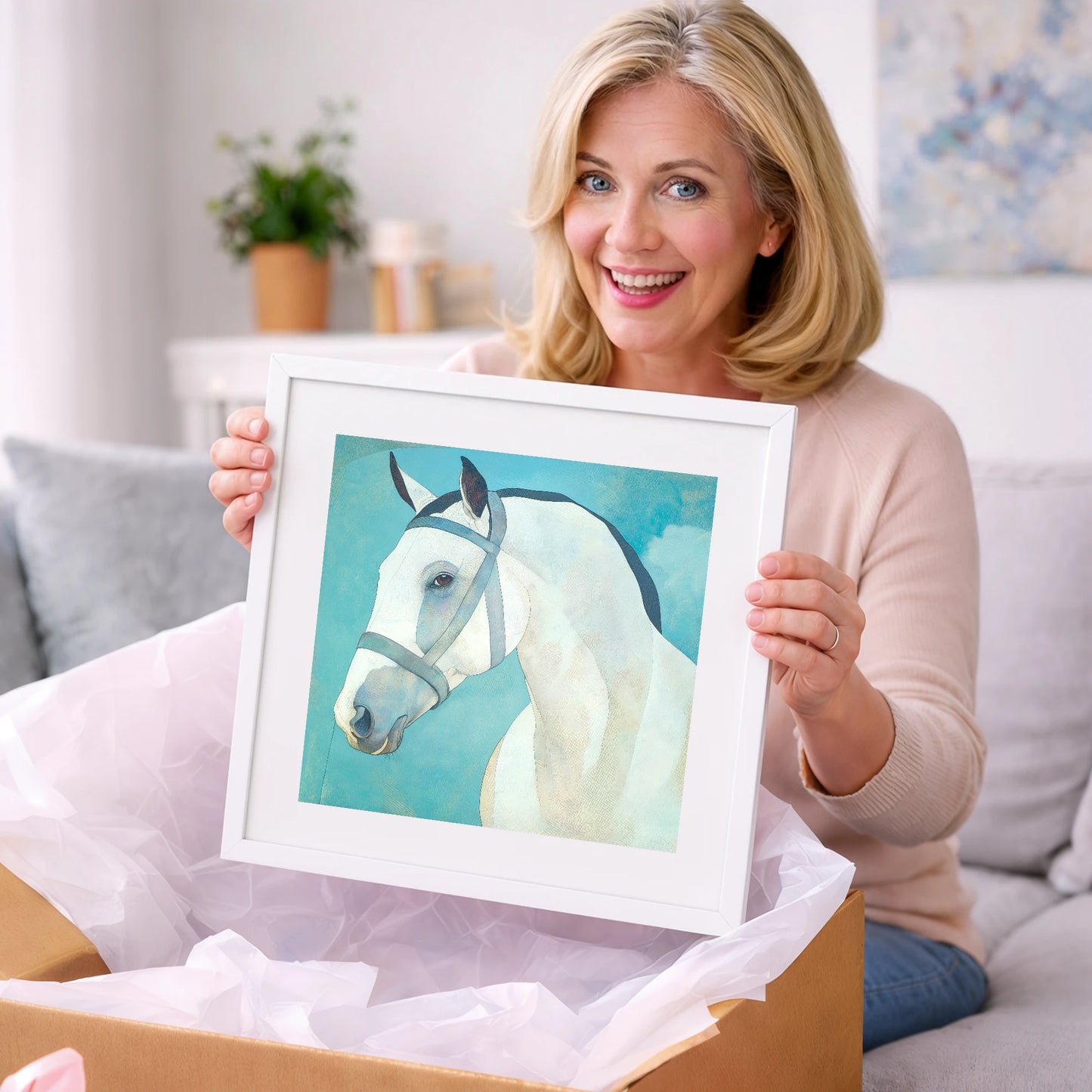 Serene Focus in Teal - horse portrait art gift idea for horse lovers