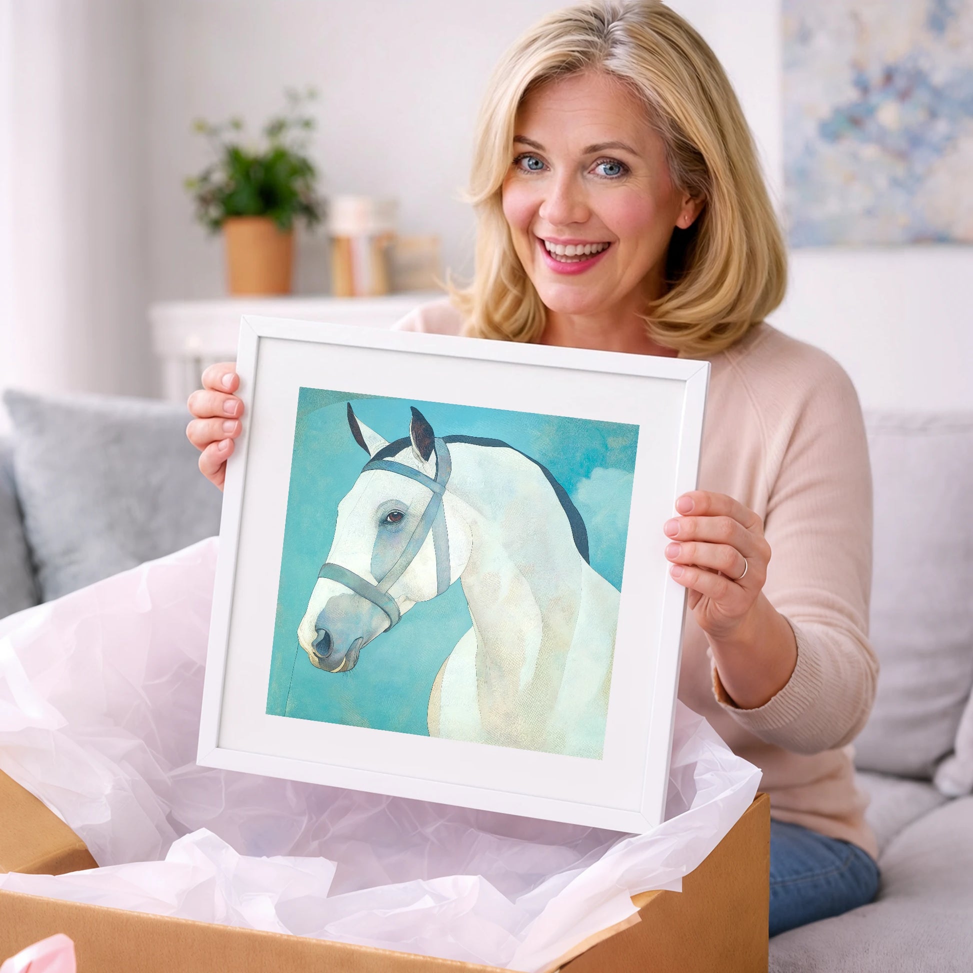 Serene Focus in Teal - horse portrait art gift idea for horse lovers