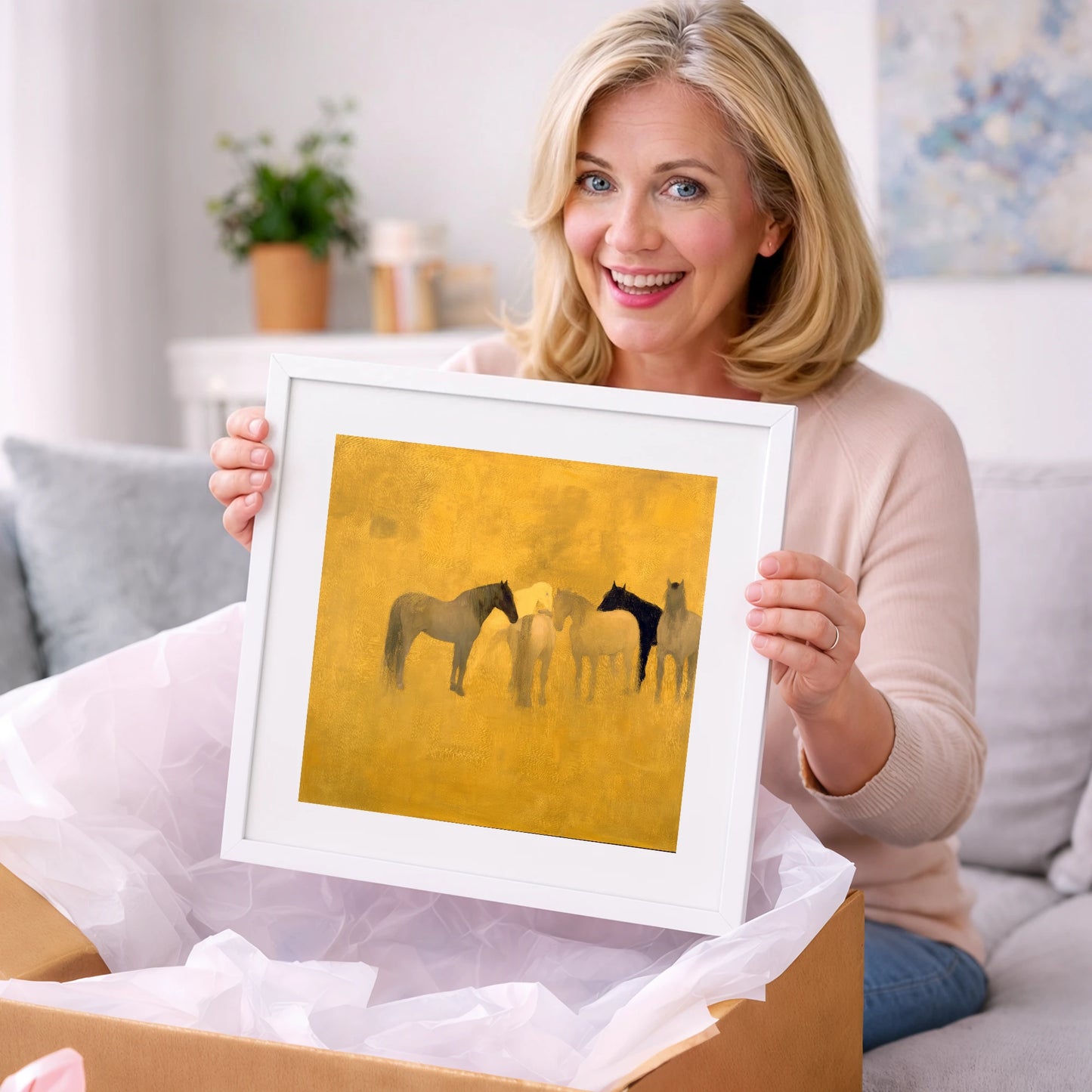 Sunlit Gathering - wild horses art gift idea for horse lovers
