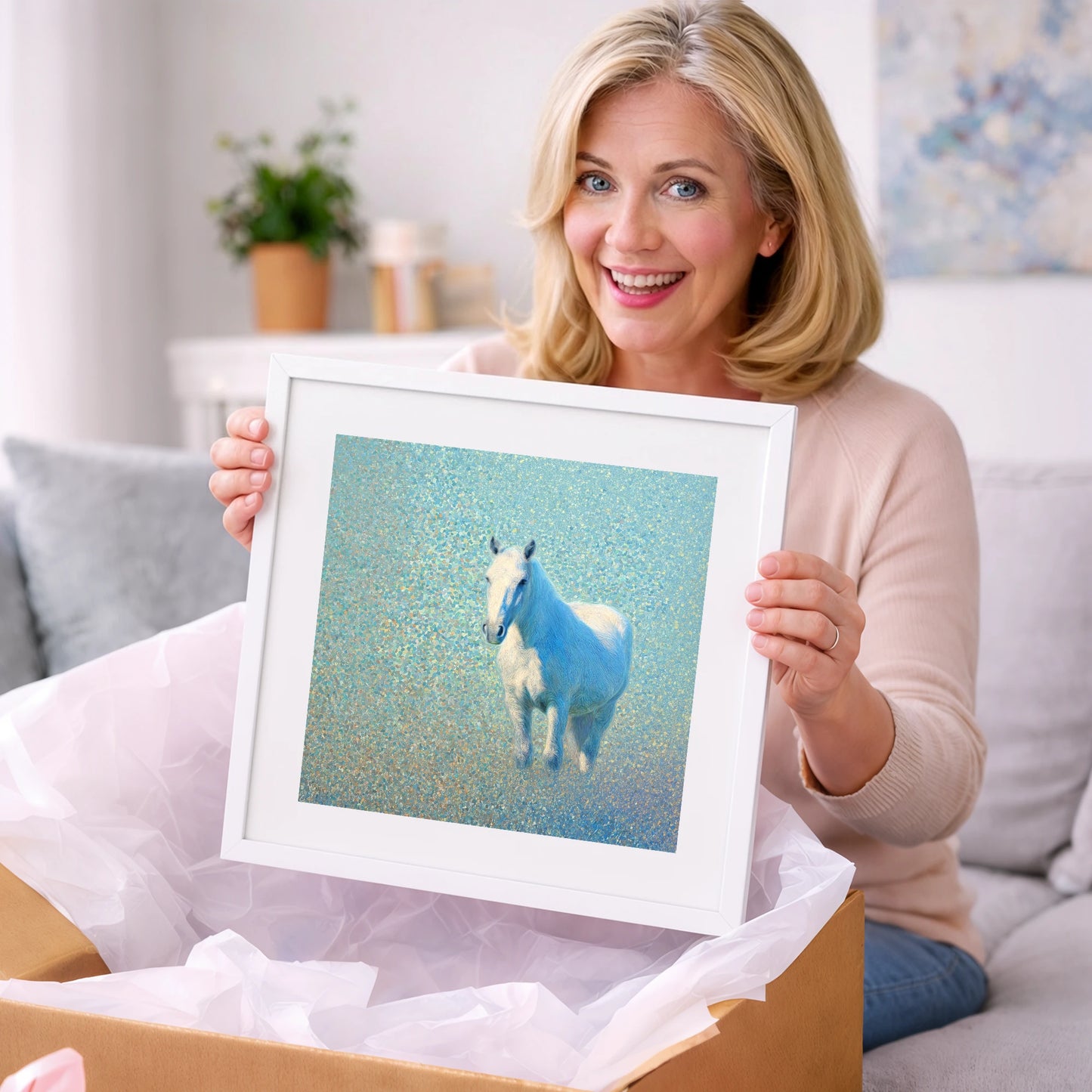 Luminous Azure Grey - horse portrait art gift idea for horse lovers