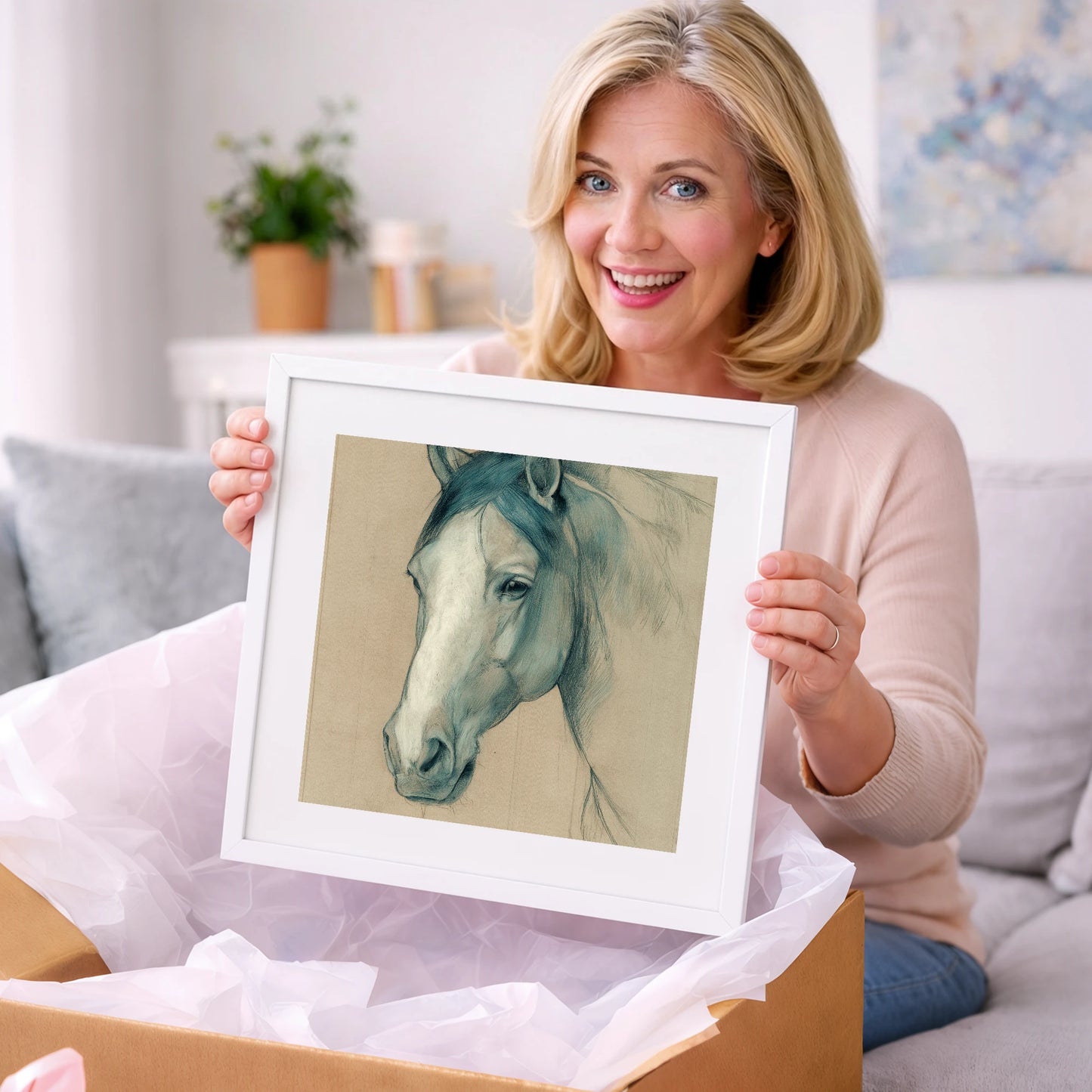 Azure Equine Study - horse portrait art gift idea for horse lovers
