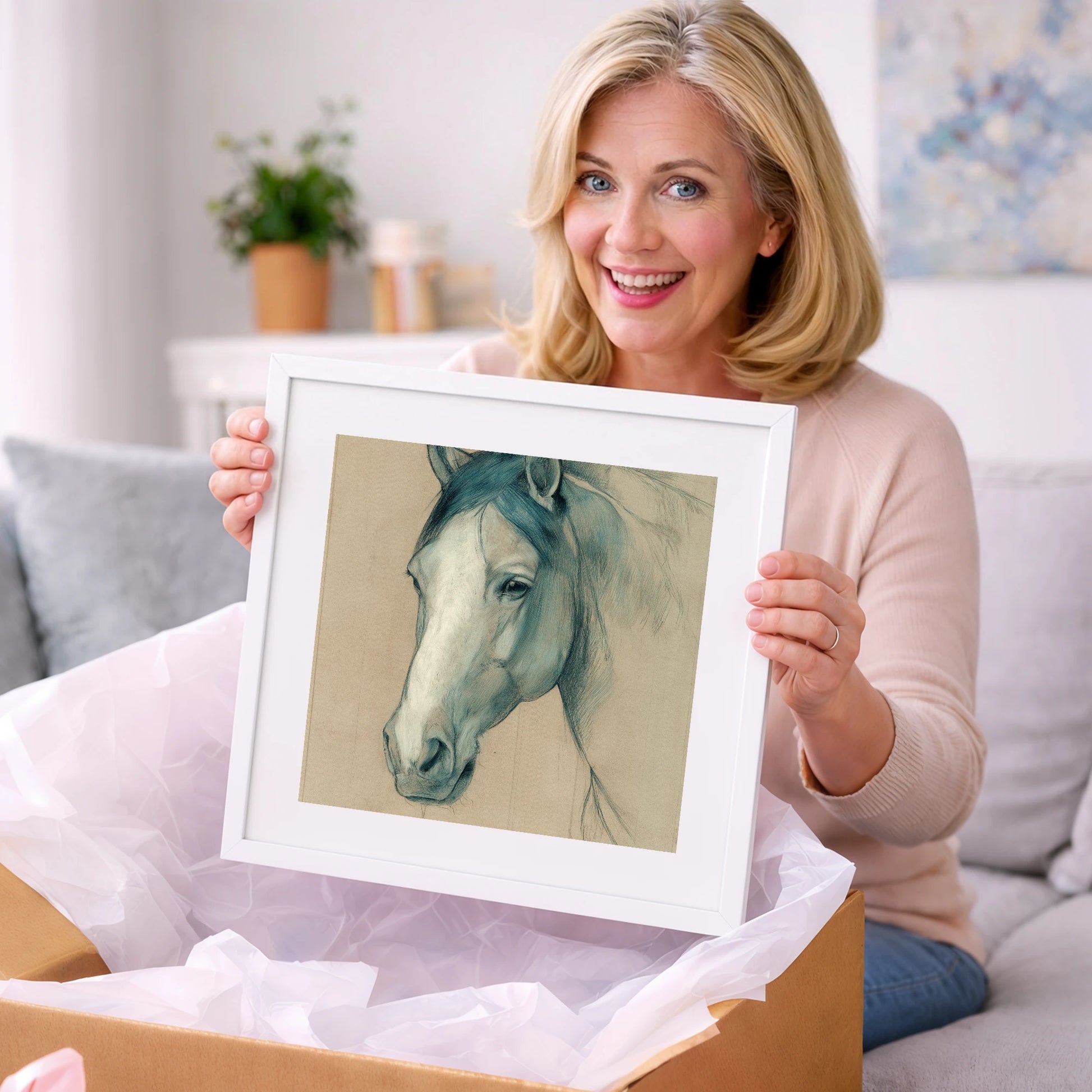 Azure Equine Study - horse portrait art gift idea for horse lovers
