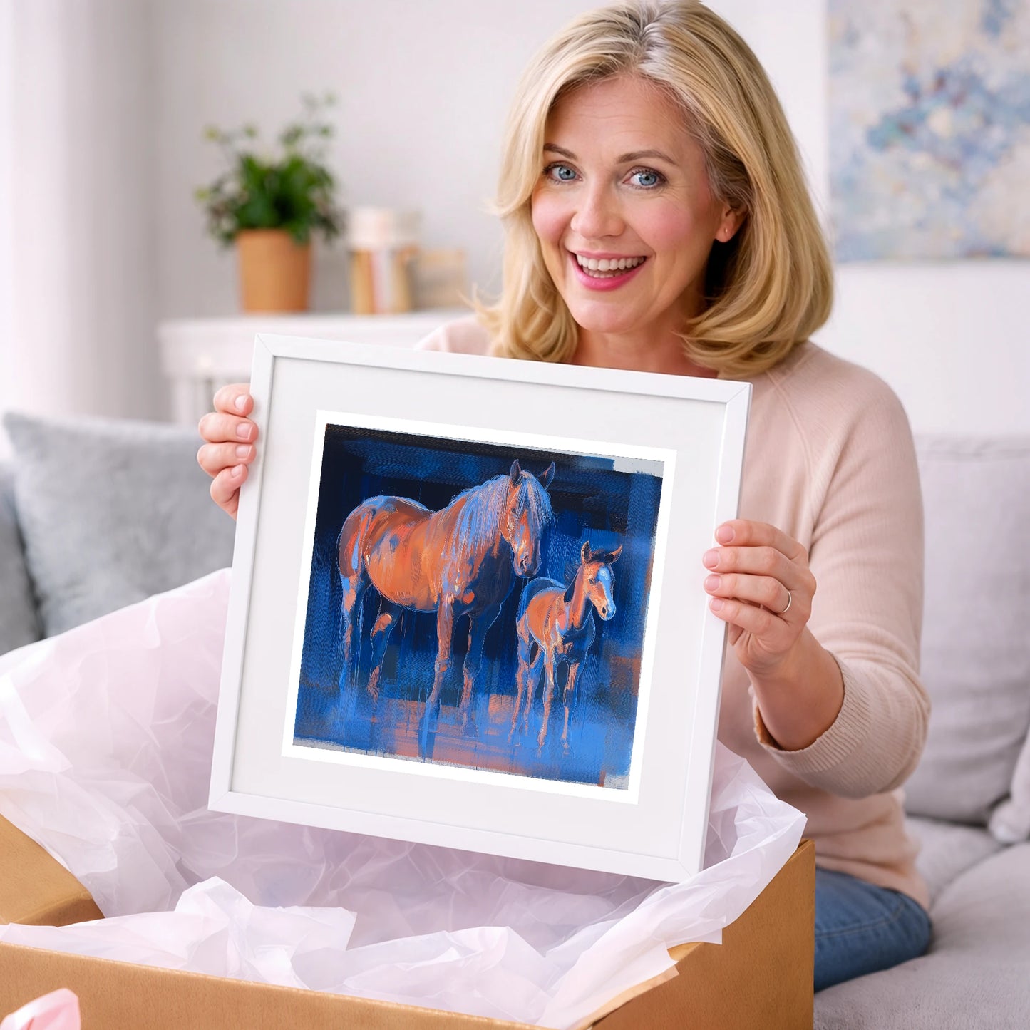 Cobalt and Apricot - mare & foal art gift idea for horse lovers