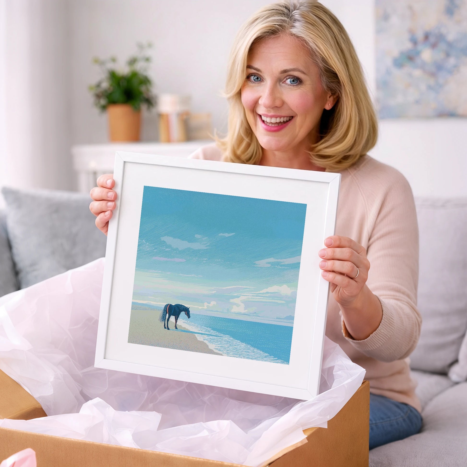 Solitude by the Sea - horse landscape art gift idea for horse lovers