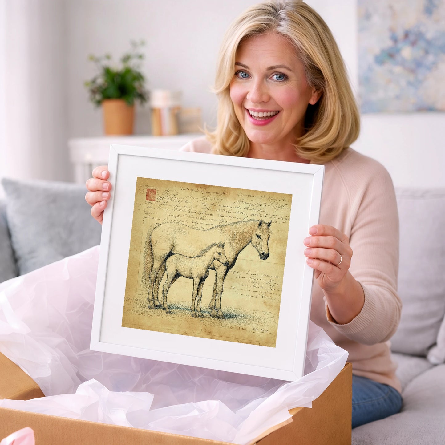 Heritage Equine Study - mare & foal art gift idea for horse lovers