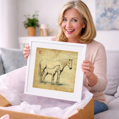 Heritage Equine Study - mare & foal art gift idea for horse lovers