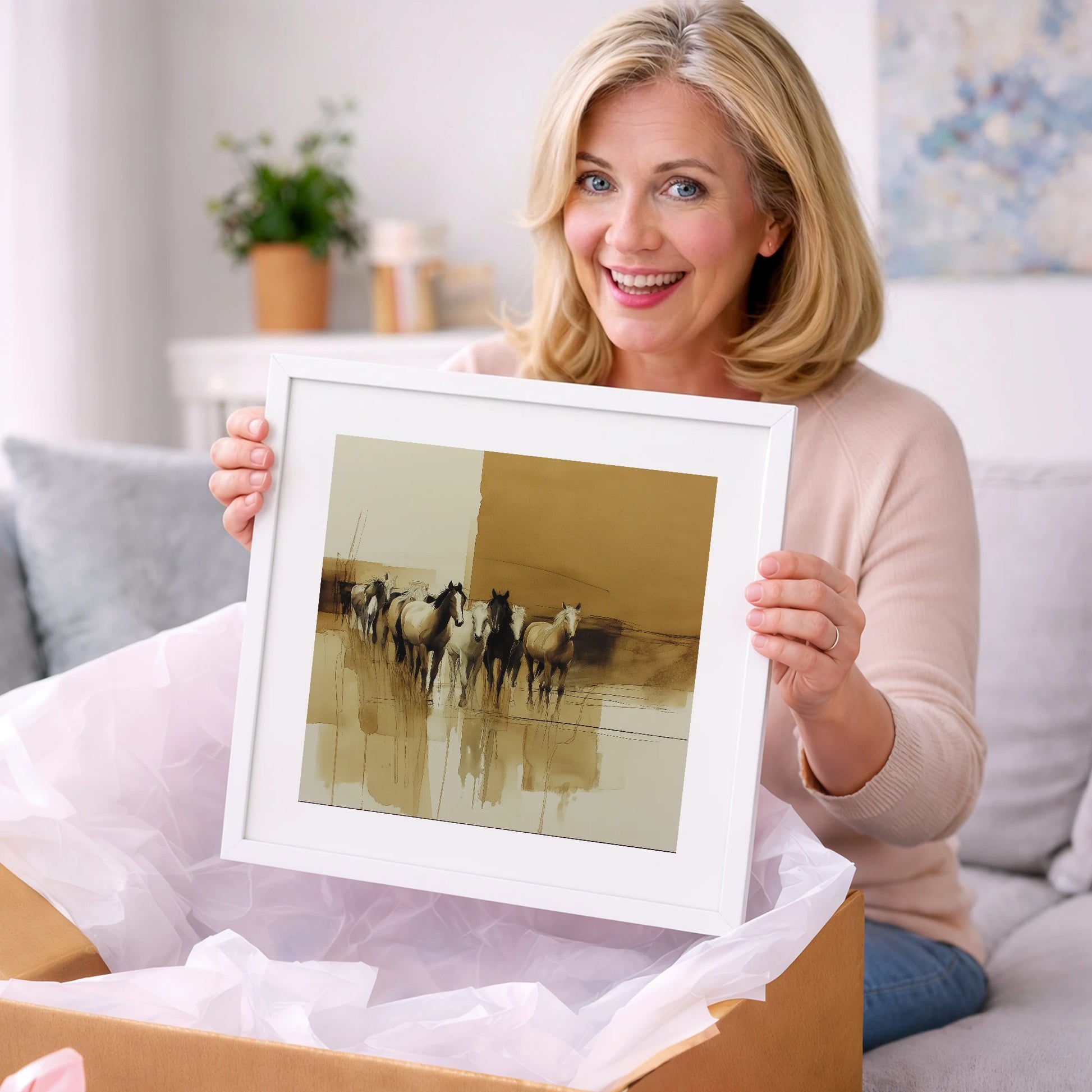 Sepia Herd Advancing - wild horses art gift idea for horse lovers