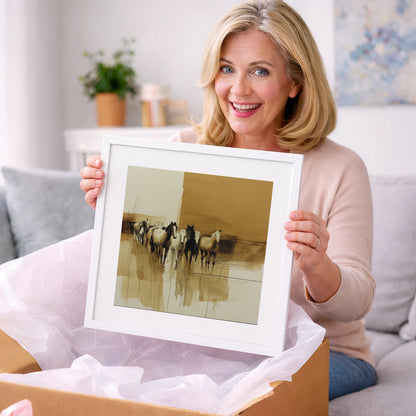 Sepia Herd Advancing - wild horses art gift idea for horse lovers