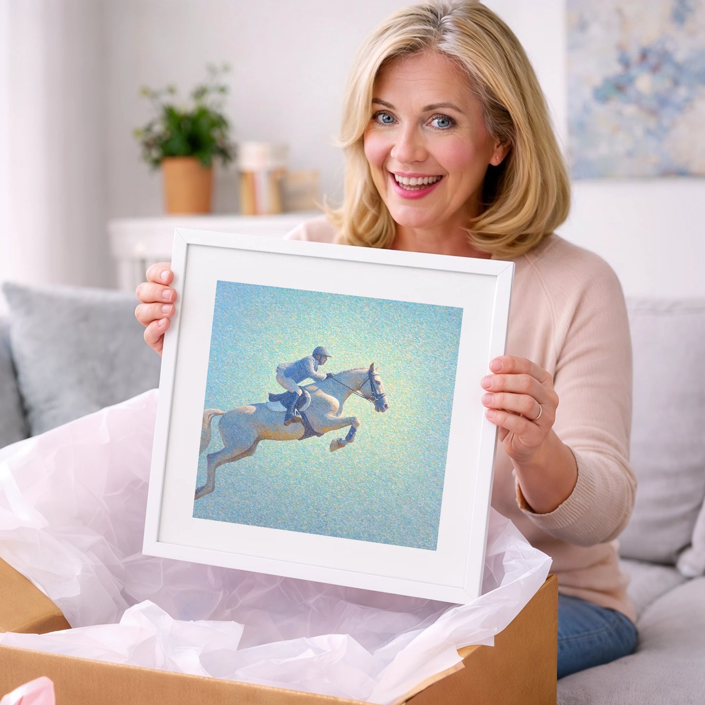 Luminous Ascent - show jumping horse art gift idea for horse lovers