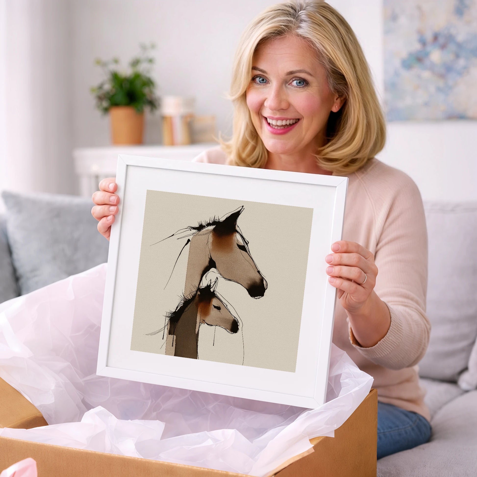 Tender Sepia Bond - mare & foal art gift idea for horse lovers