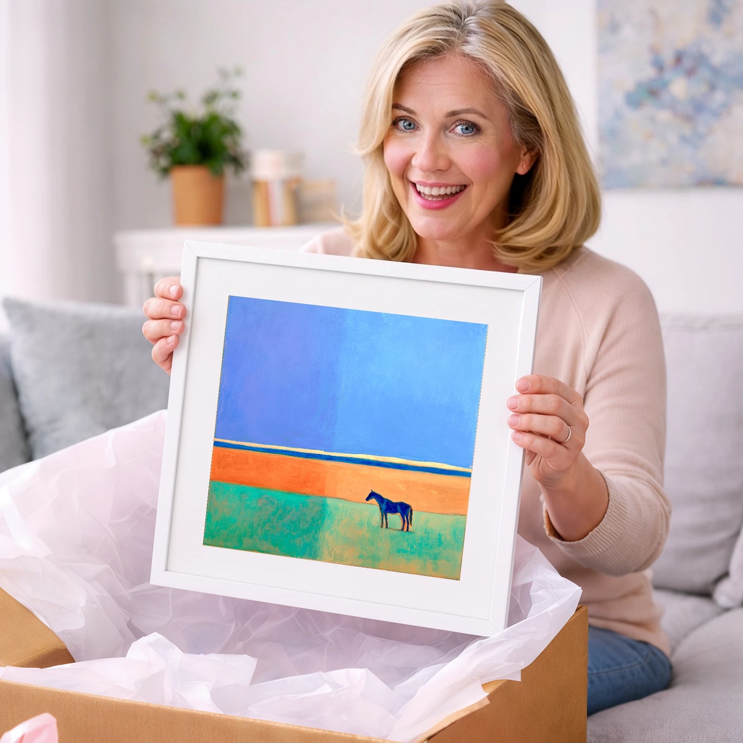 Cobalt Horizon - horse landscape art gift idea for horse lovers