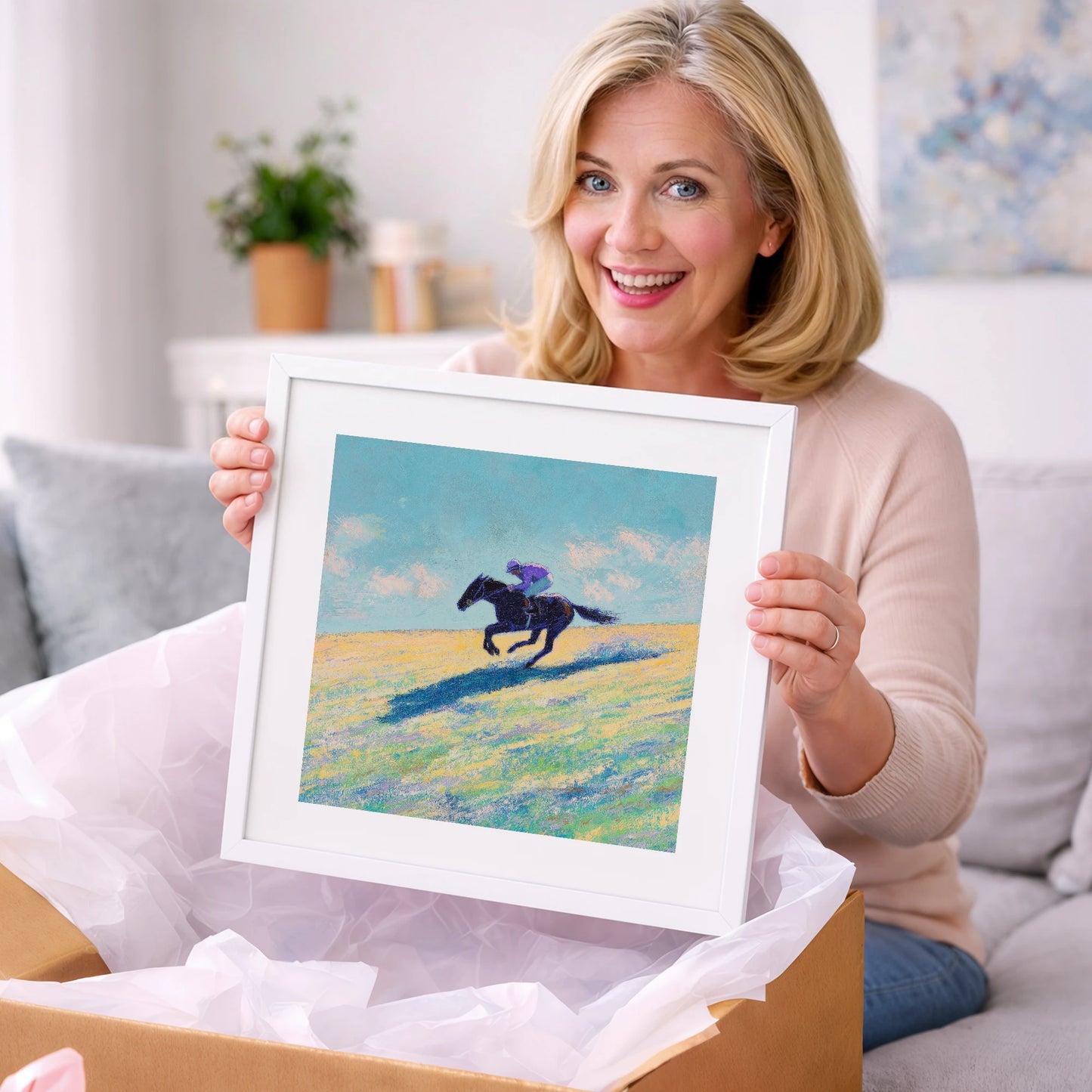 Gallop Across Gold - racing horse art gift idea for horse lovers