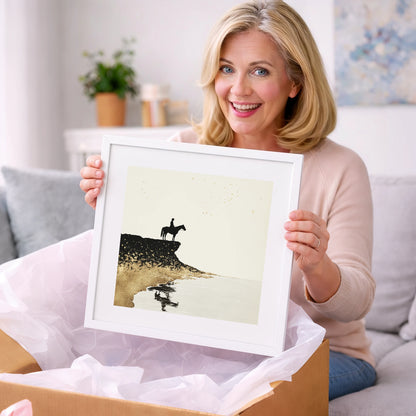 Golden Shores Silhouette - beach horse art gift idea for horse lovers
