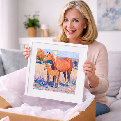 Radiant Chestnut Bond - mare & foal art gift idea for horse lovers