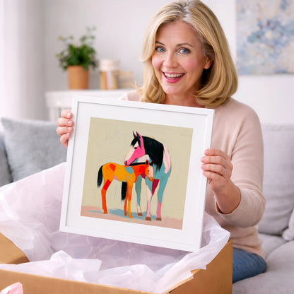 Vivid Maternal Bond - mare & foal art gift idea for horse lovers