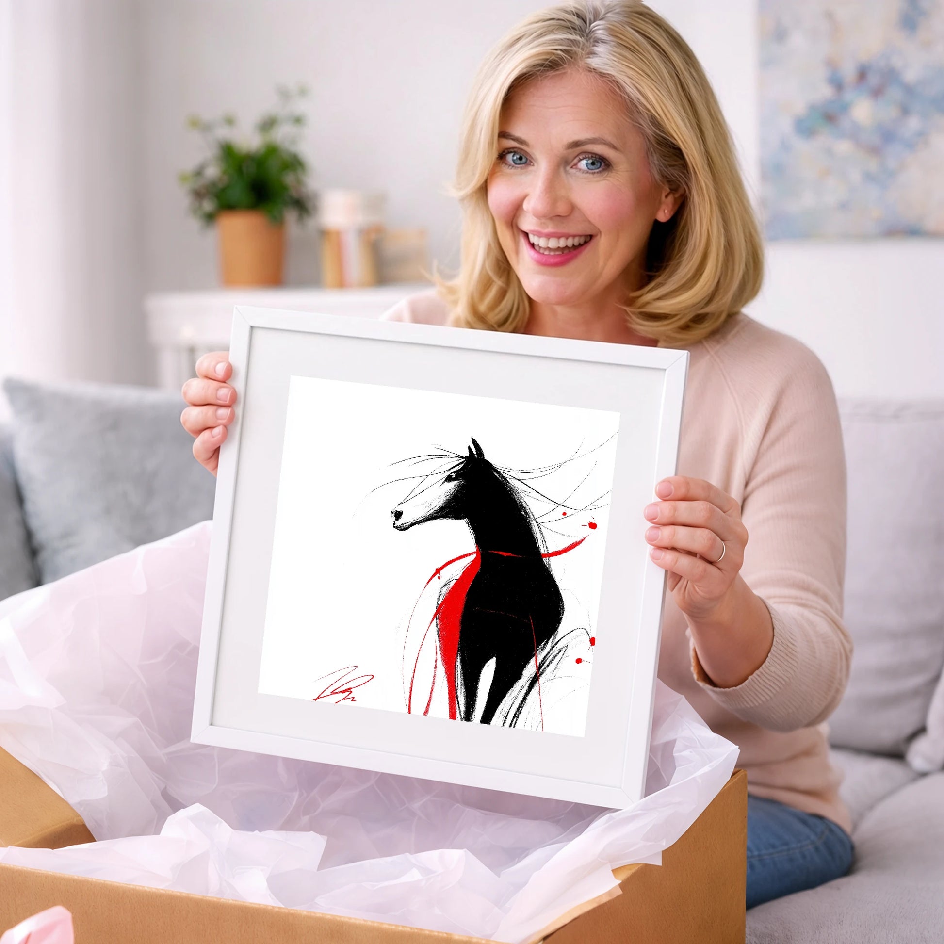 Spirited Silhouette in Red - horse portrait art gift idea for horse lovers