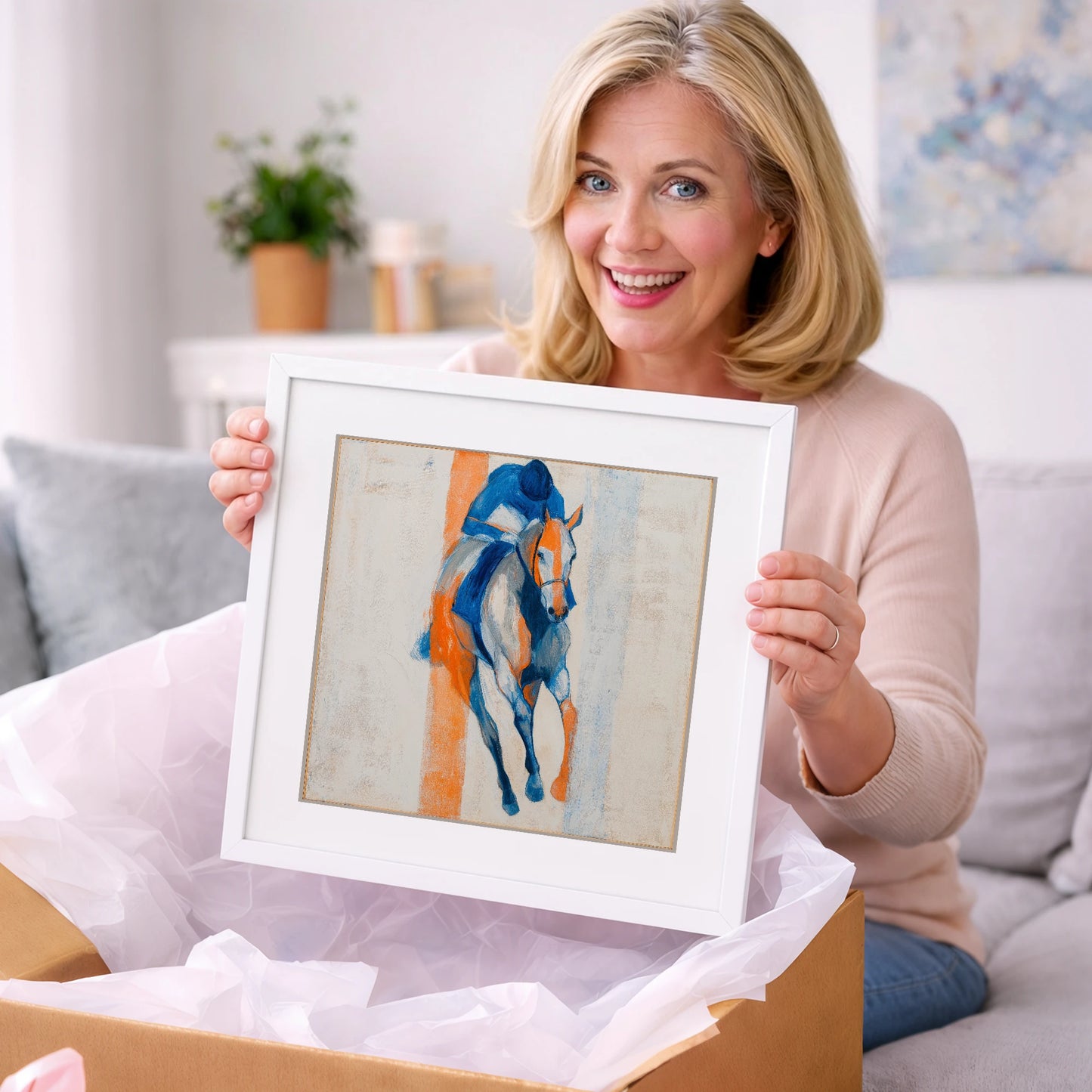 Velocity in Blue - racing horse art gift idea for horse lovers