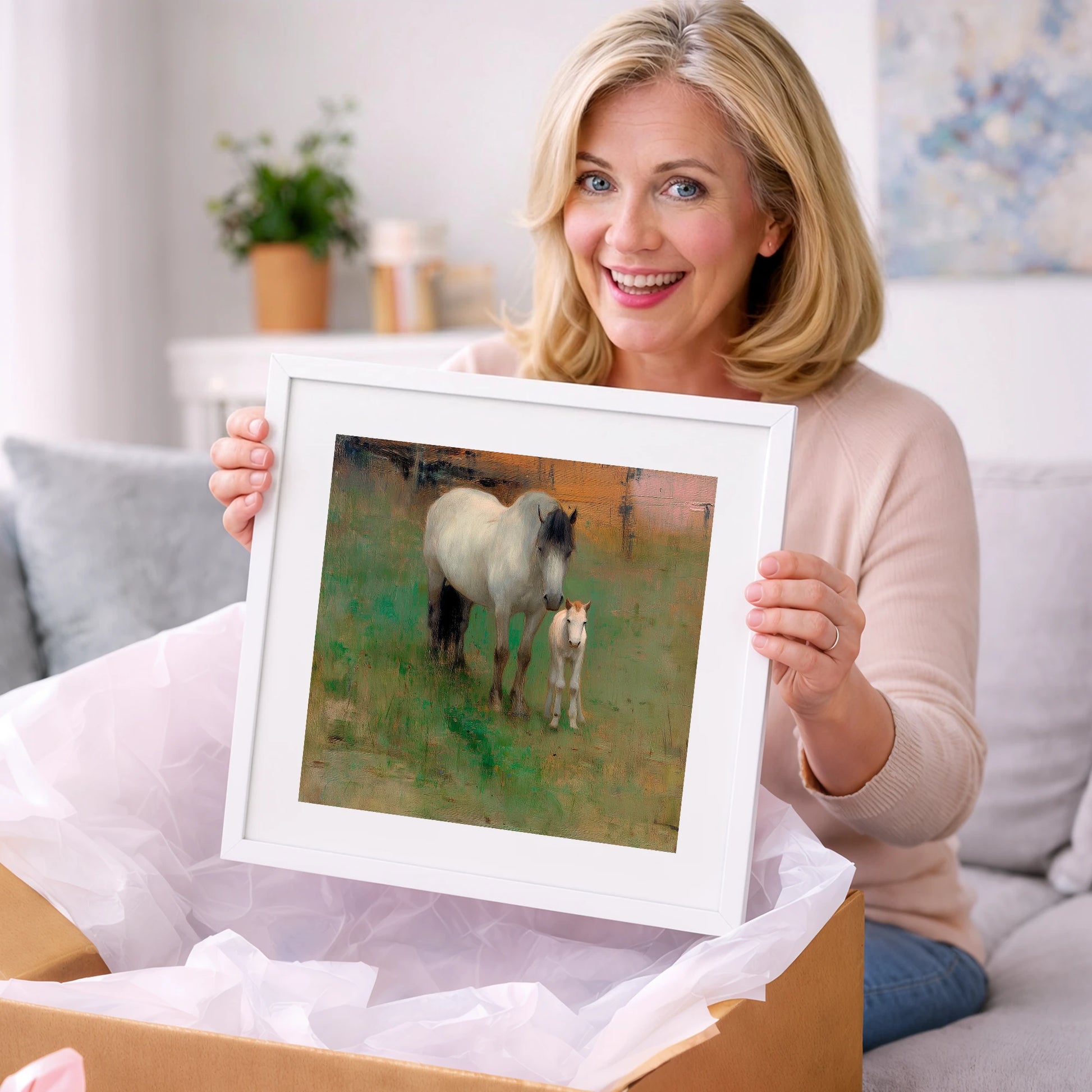Quiet Pasture Companions - mare & foal art gift idea for horse lovers