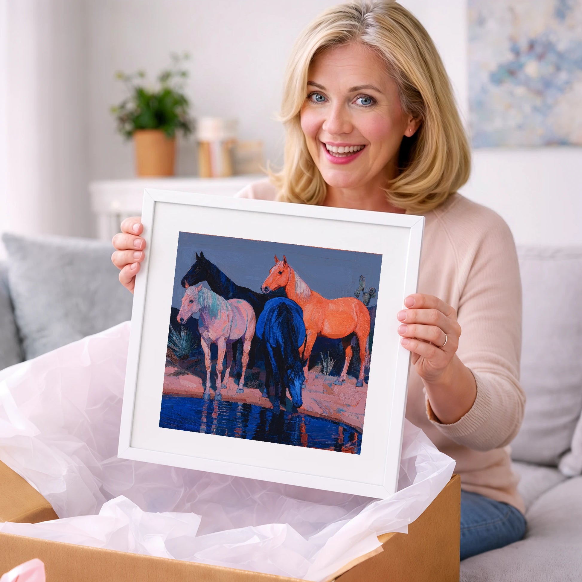 Vivid Desert Oasis - wild horses art gift idea for horse lovers