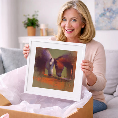 Sunlit Grazing Companions - horse portrait art gift idea for horse lovers