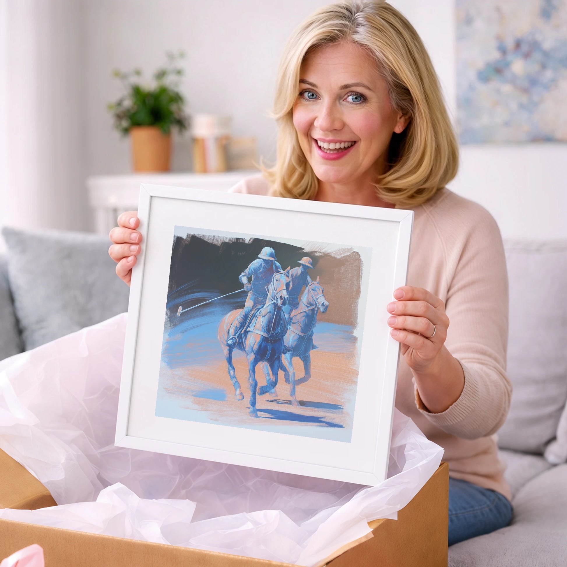Cobalt Polo Pursuit - polo horse art gift idea for horse lovers