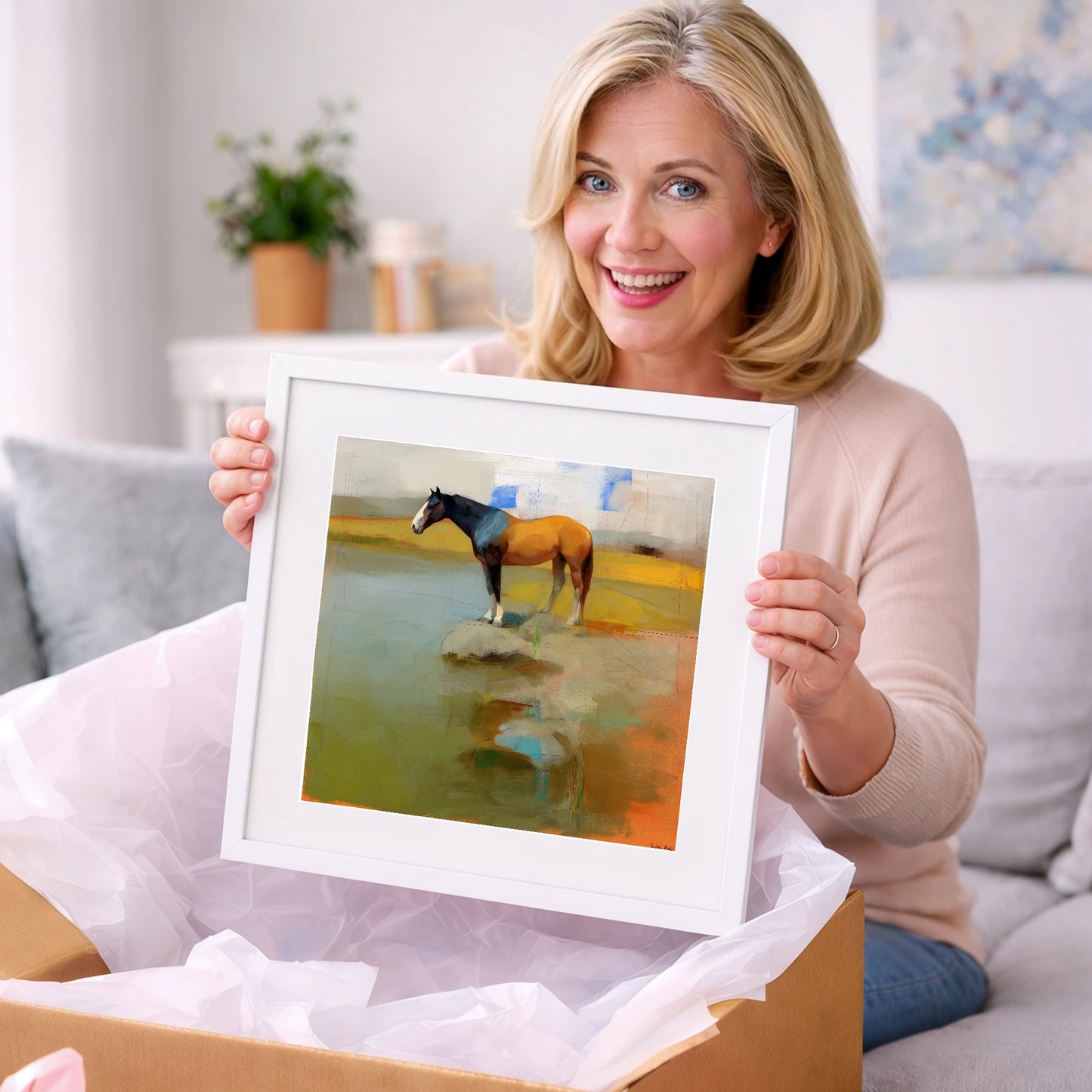 Vibrant Shoreline Reflection - horse landscape art gift idea for horse lovers